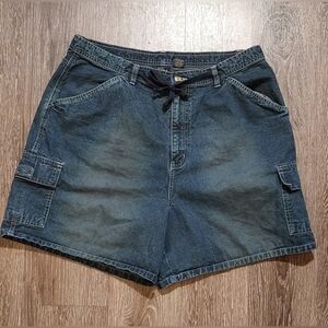 Sonoma Dark Wash Cargo Denim Jean Shorts Size 16 Adjustable Waist 100% Cotton